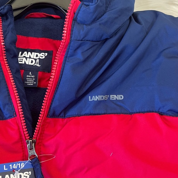 Lands' End hooded fleece-lined heavy parka winter puffer jacket size L 14/16 - Picture 2 of 6